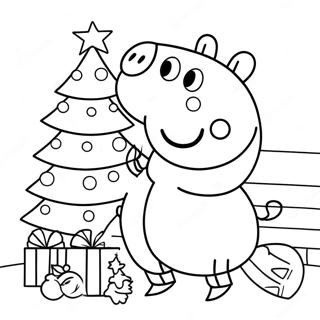 Halaman Mewarnai Peppa Pig Menghias Pohon Natal 85264 26259