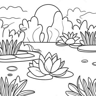 Halaman Mewarnai Pemandangan Kolam Teratai Yang Elegan 85675-26579