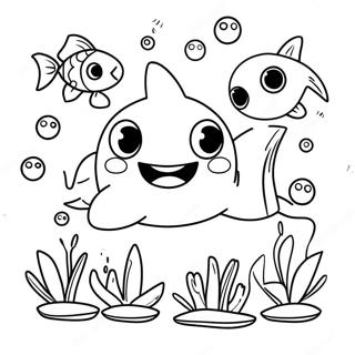 Baby Shark Bermain Dengan Ikan Berwarna Warni Halaman Mewarnai 8930 1626