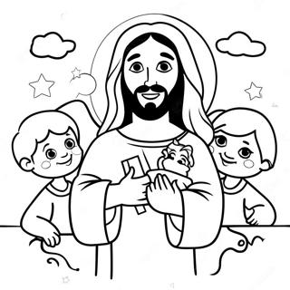 Halaman Mewarnai Yesus Lucu Dengan Anak Anak 89962-30078