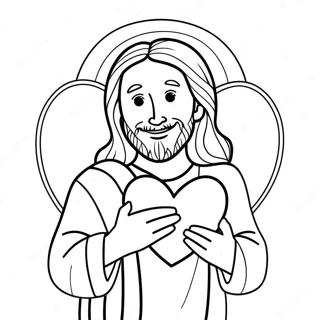 Halaman Mewarnai Yesus Ceria Memegang Hati 89963-30083