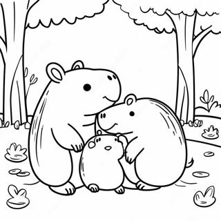 Halaman Mewarnai Keluarga Capybara Di Taman 90327-30365