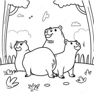 Halaman Mewarnai Keluarga Capybara Di Taman 90327-30366