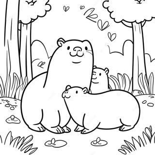 Halaman Mewarnai Keluarga Capybara Di Taman 90327-30368