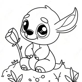 Halaman Mewarnai Stitch Imut Dengan Bunga 92376-32025