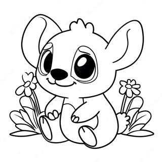 Halaman Mewarnai Stitch Imut Dengan Bunga 92376-32026