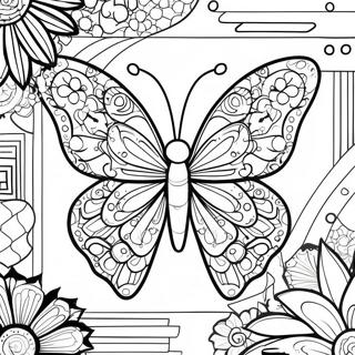Halaman Mewarnai Kupu Kupu Cerah Dengan Desain Geometris 94359-33647