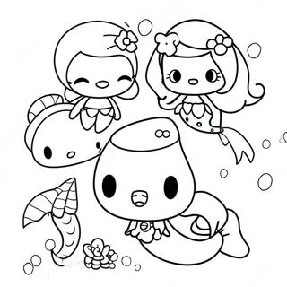 Halaman Mewarnai Putri Duyung Hello Kitty Yang Ceria Dengan Teman Teman 97520 36431