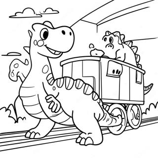 Dinosaurus Ramah Di Kereta Halaman Mewarnai 98907-37643