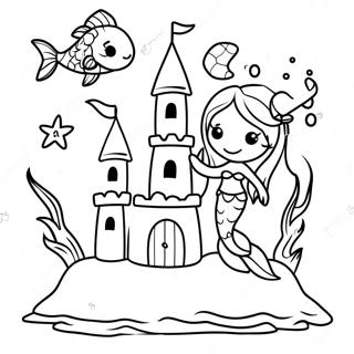 Halaman Mewarnai Kastil Pasir Fantasi Dengan Putri Duyung 99086-37787