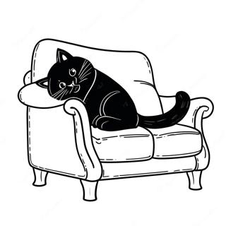 Halaman Mewarnai Kucing Hitam Mengantuk Tidur Di Sofa 99217-37889